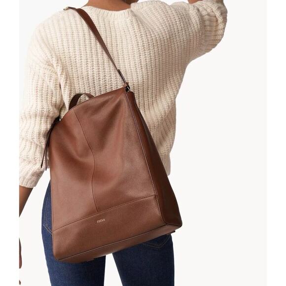 New Fossil Elina Large Convertible Backpack Brown Leather SHB2976210 $330 - Picture 1 of 9